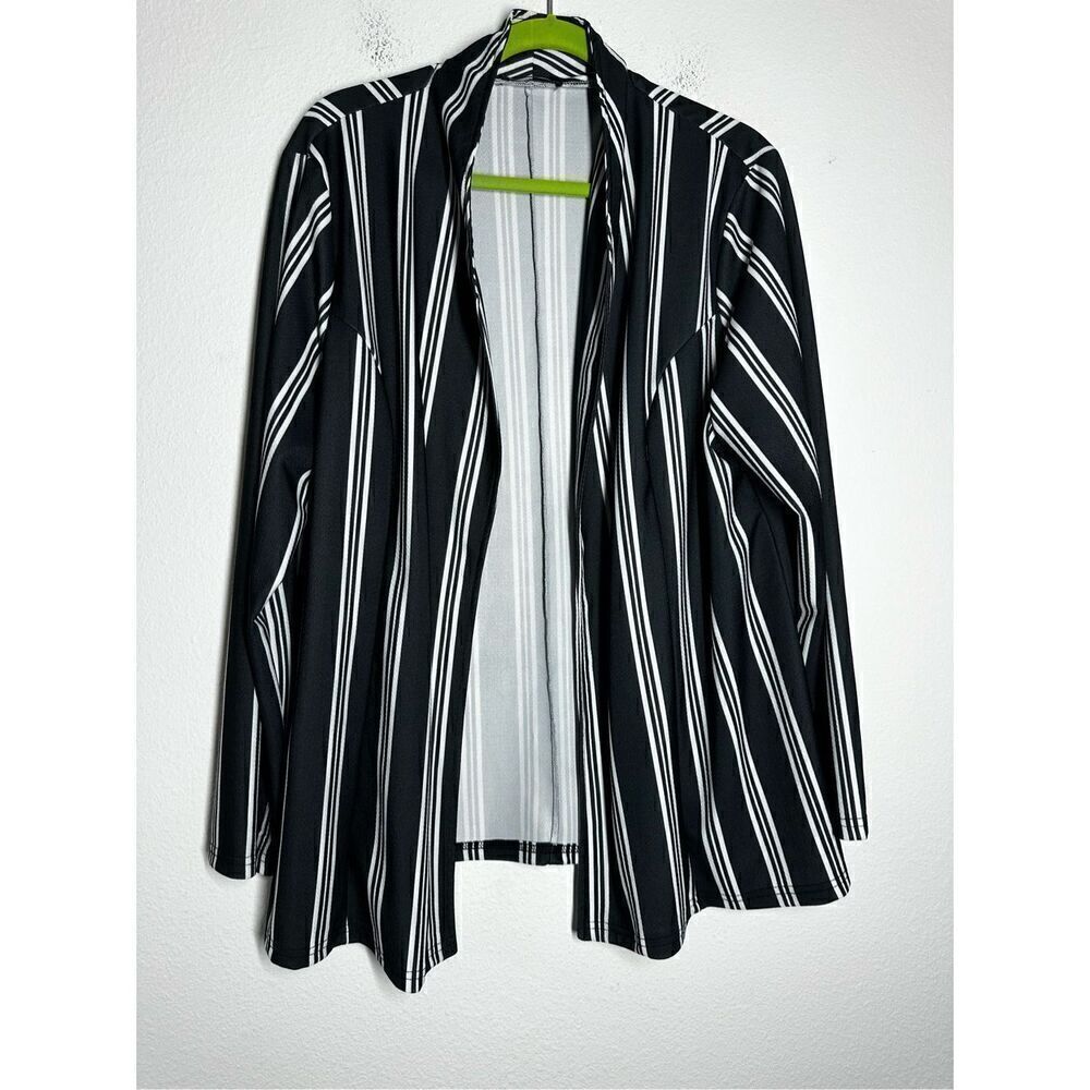 Lily by Firmiana Striped Black White Blazer Cardigan Open Front Size 3XL